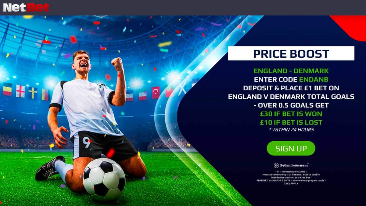 Betting Offer: Get 30/1 For A Goal To Be Scored in England v Denmark