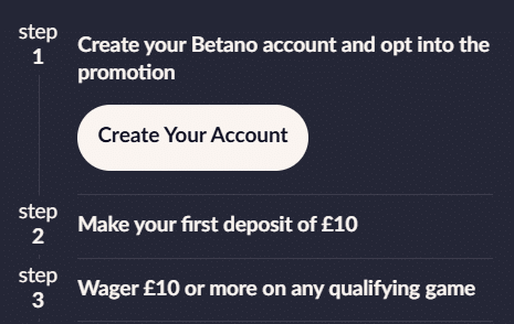 betano - Slots and Live Casino Welcome Offer - Wager 10 Get 40 - steps