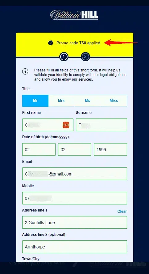 William Hill - Registration Form
