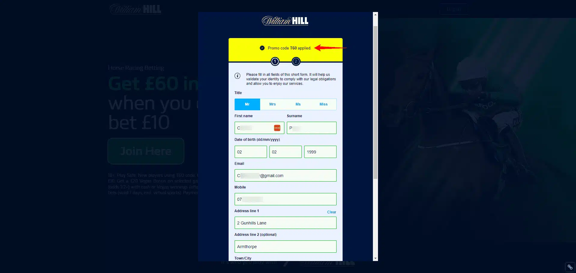 William Hill - Registration Form