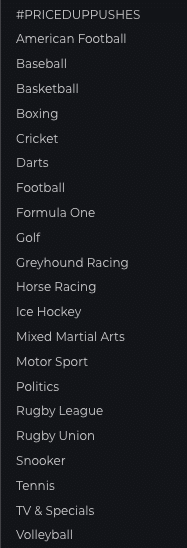 List of sports available to bet on at Priced Up Bet