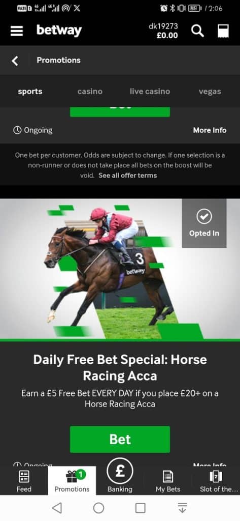 betway existing customer offer