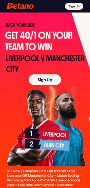 betano liverpool vs man city pick your team offer