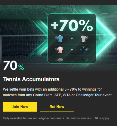 bet365 tennis odds boosts 70%