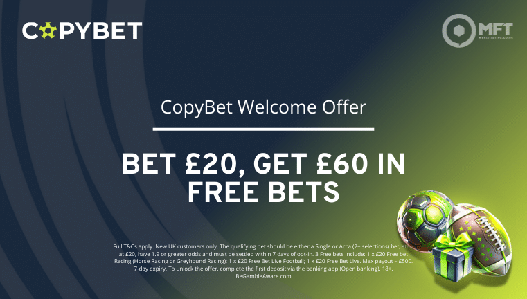 CopyBet Welcome Offer: Bet £20, Get £60 in Free Bets 2025