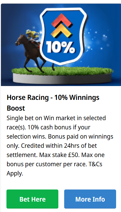 Get up to 10% cash bonus if your selection wins at betfred