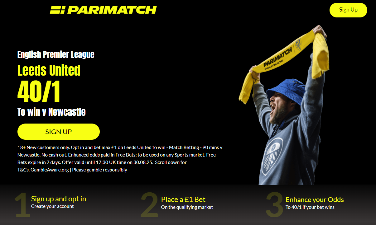 Leeds vs Newcastle betting offer: Get 40/1 on the Whites at Parimatch