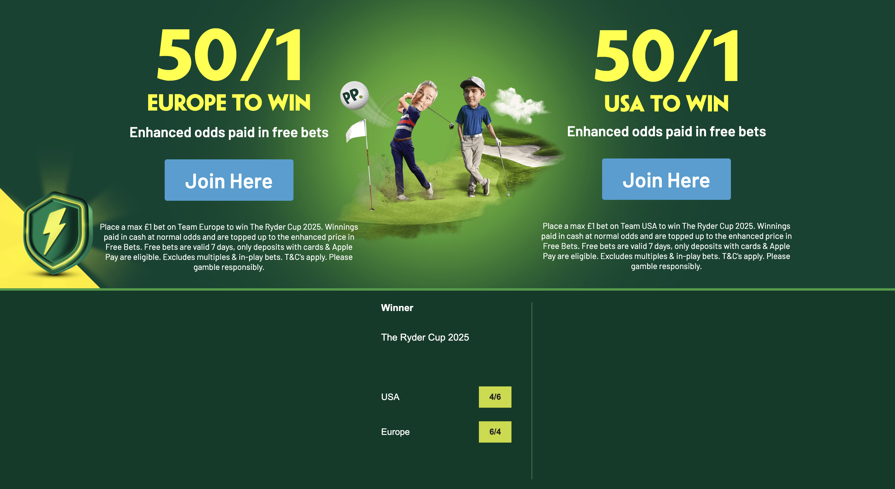 Ryder Cup betting offers 2025: 50/1 enhanced odds and £50 free bets available