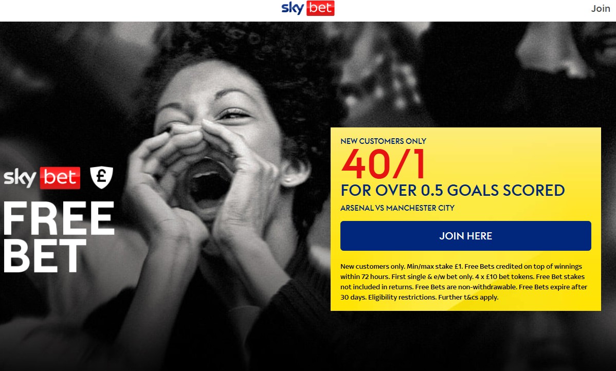 Sky Bet sign up offer: Get 40/1 enhanced odds on Arsenal vs Man City EPL clash