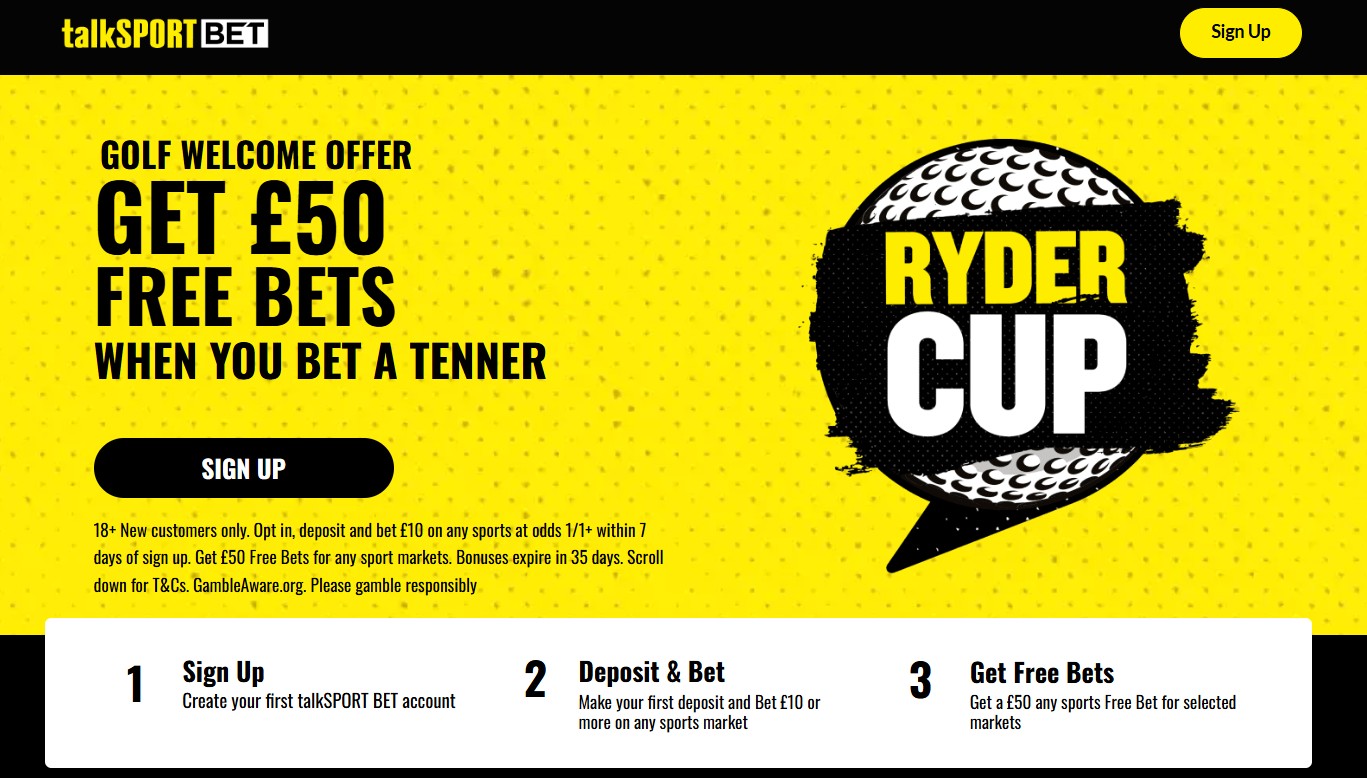 TalksportBet welcome offer: Get up to £50 in Ryder Cup free bets