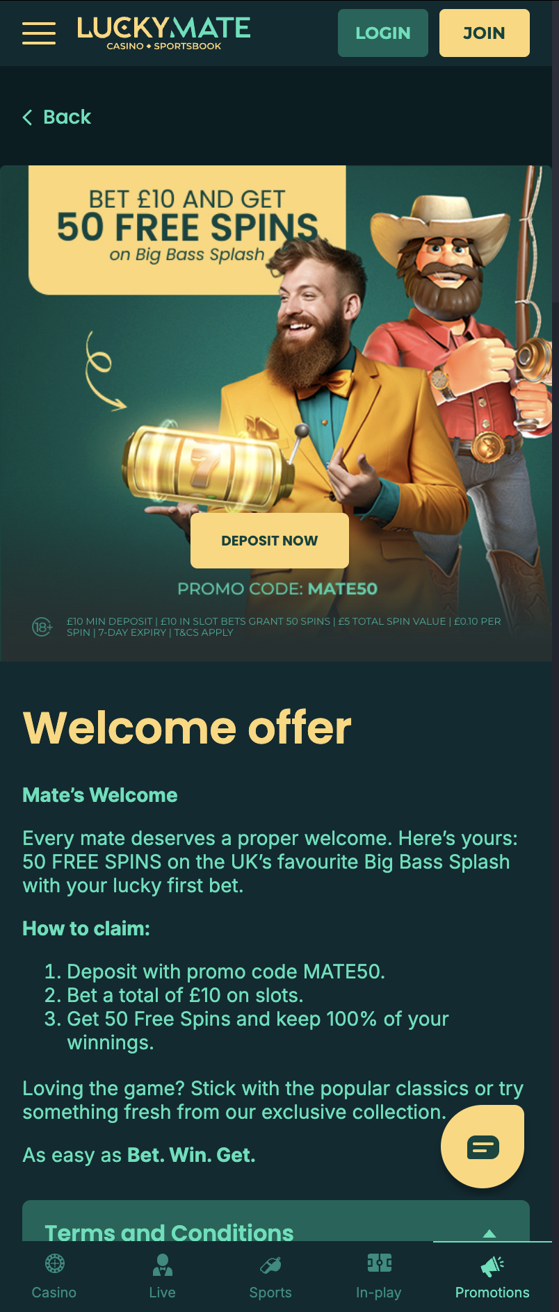 LuckyMate sign up offer terms and conditions