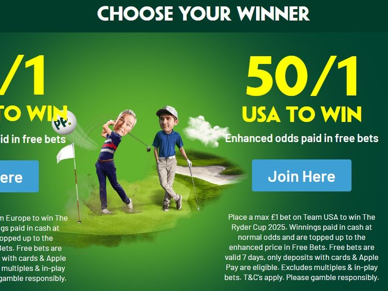 Paddy Power new customer offer: Claim 50/1 boosted odds on Europe to win the Ryder Cup