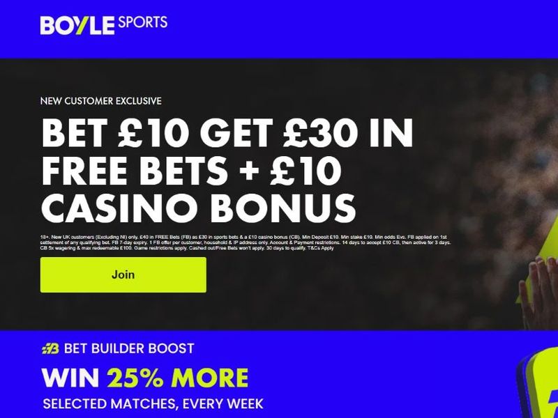 BOYLE Sports sign up offer: Bet £10, get £40 free bets in 2025