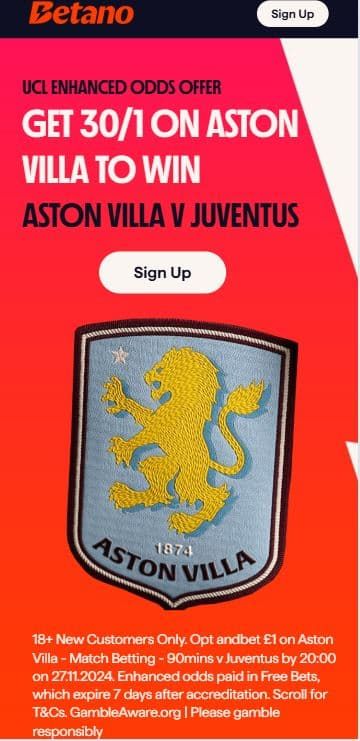 betano villa vs juventus offer