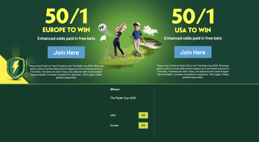Ryder cup betting offers 2025