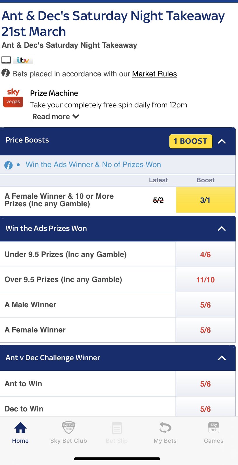 Bet on Ant & Decs Saturday Night Takeaway