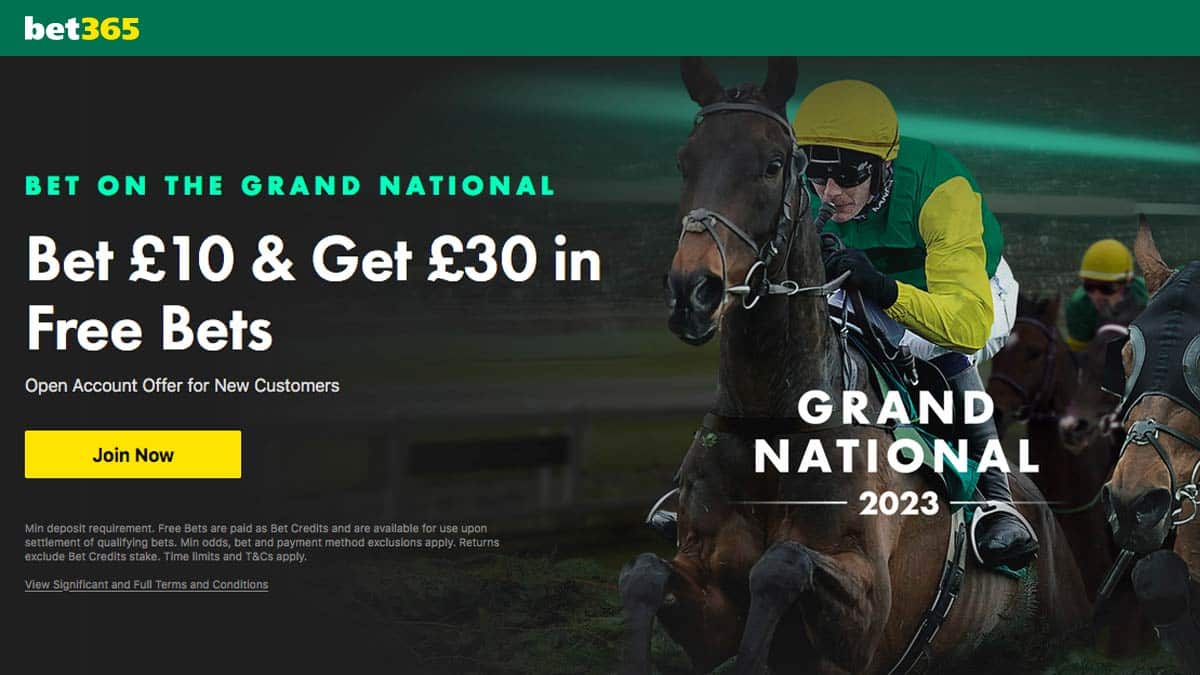 Bet on the Grand National Bet £10 & Get £30 in Free Bets at Bet365