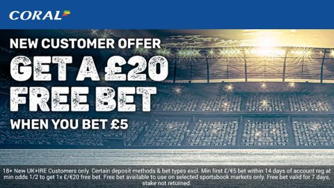 Coral Sign Up Offer UK: Bet £5 and Get a £20 free bet