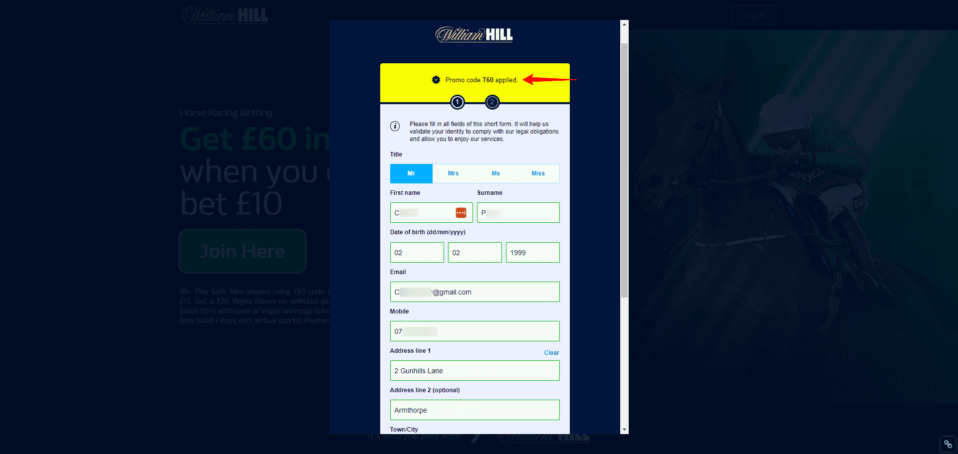 William Hill - Registration Form