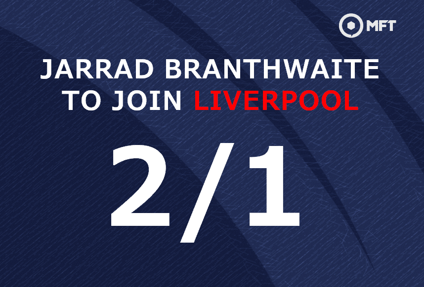 Latest transfer odds make Branthwaite 2/1 to join Liverpool.