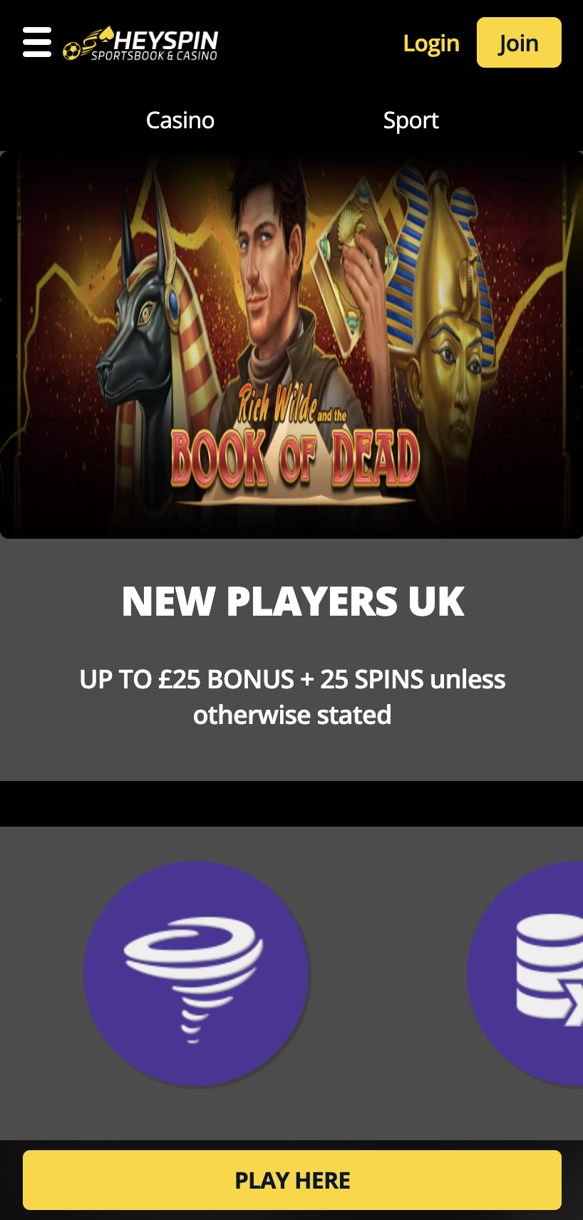 HeySpin Casino welcome bonus