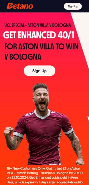 betano villa vs bologna offer