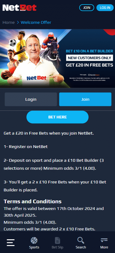 Netbet welcome offer